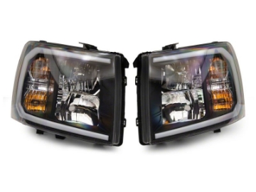Picture of Raxiom 07-13 Chevrolet Silverado 1500 Axial Headlights w- SEQL LED Bar- Blk Housing Clear Lens
