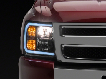 Picture of Raxiom 07-13 Chevrolet Silverado 1500 Axial Series Headlights w- LED Bar- Blk Housing Clear Lens