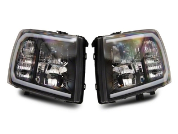 Picture of Raxiom 07-13 Chevrolet Silverado 1500 Axial Series Headlights w- LED Bar- Blk Housing Clear Lens