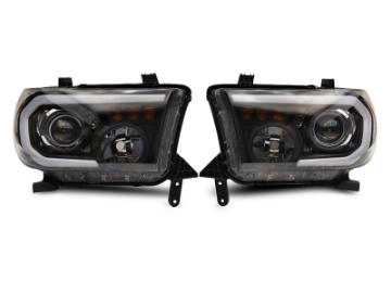 Picture of Raxiom 07-13 Toyota Tundra Axial Projector Headlights w- SEQL LED Bar- Blk Housing Clear Lens