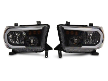 Picture of Raxiom 07-13 Toyota Tundra Axial Series Headlights w- LED Bar- Blk Housing Clear Lens