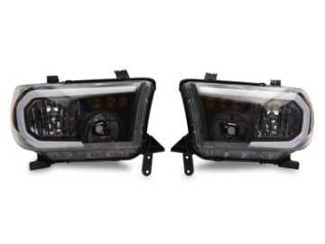 Picture of Raxiom 07-13 Toyota Tundra Axial Series Headlights w- SEQL LED Bar- Blk Housing Clear Lens