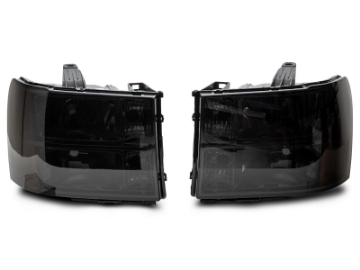 Picture of Raxiom 07-14 GMC Sierra 1500-2500 HD-3500 HD Axial OEM Rep Headlights- Chrome Housing- Smoked Lens