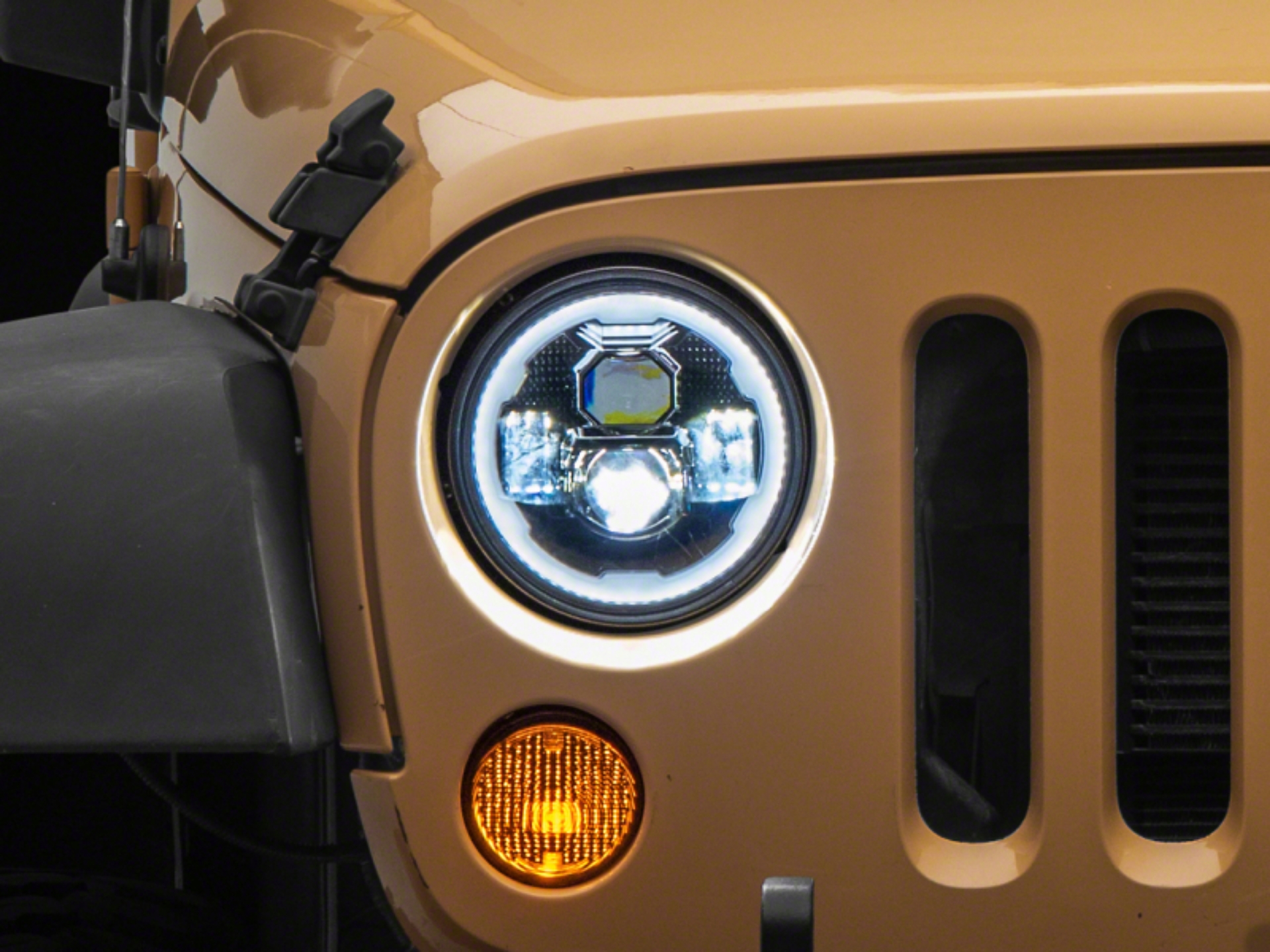Picture of Raxiom 07-18 Jeep Wrangler JK Axial 7-In LED Headlights w- DRL Turn Signals- Blk Housing Clear