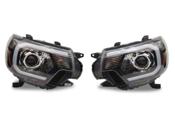 Picture of Raxiom 12-15 Toyota Tacoma Axial Projector Headlights w- SEQL LED Bar- Blk Housing Clear Lens