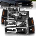 Picture of ANZO 88-98 Chevrolet C1500 Crystal Headlights w- Light Bar Black Housing w- Signal Side Markers 8Pcs