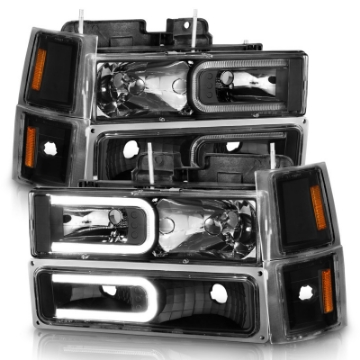 Picture of ANZO 88-98 Chevrolet C1500 Crystal Headlights w- Light Bar Black Housing w- Signal Side Markers 8Pcs