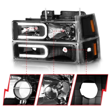 Picture of ANZO 88-98 Chevrolet C1500 Crystal Headlights w- Light Bar Black Housing w- Signal Side Markers 8Pcs