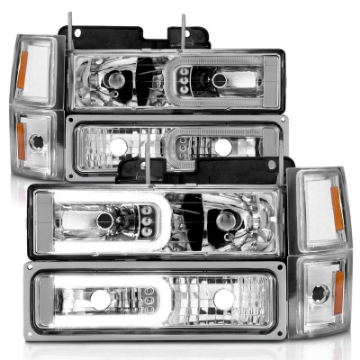 Picture of ANZO 88-98 Chevrolet C1500 Crystal Headlights w-Light Bar Chrome Housing w- Signal Side Markers 8Pcs
