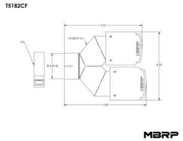 Picture of MBRP 3in ID - Dual 4in OD Out Staggered L 9-87in - R 9-37in Dual Wall Carbon Fiber Univ Exhaust Tip
