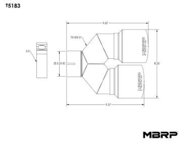 Picture of MBRP 3in ID - Dual 4in OD Out Staggered L 9-37in - R 9-87in Single Wall T304 SS Univ Exhaust Tip