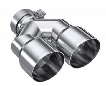 Picture of MBRP 3in ID - Dual 4in OD Out Staggered L 9-37in - R 9-87in Single Wall T304 SS Univ Exhaust Tip