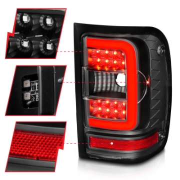Picture of ANZO 2001-2011 Ford  Ranger LED Tail Lights w- Light Bar Black Housing Clear Lens