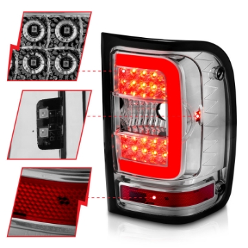 Picture of ANZO 2001-2011 Ford  Ranger LED Tail Lights w- Light Bar Chrome Housing Clear Lens