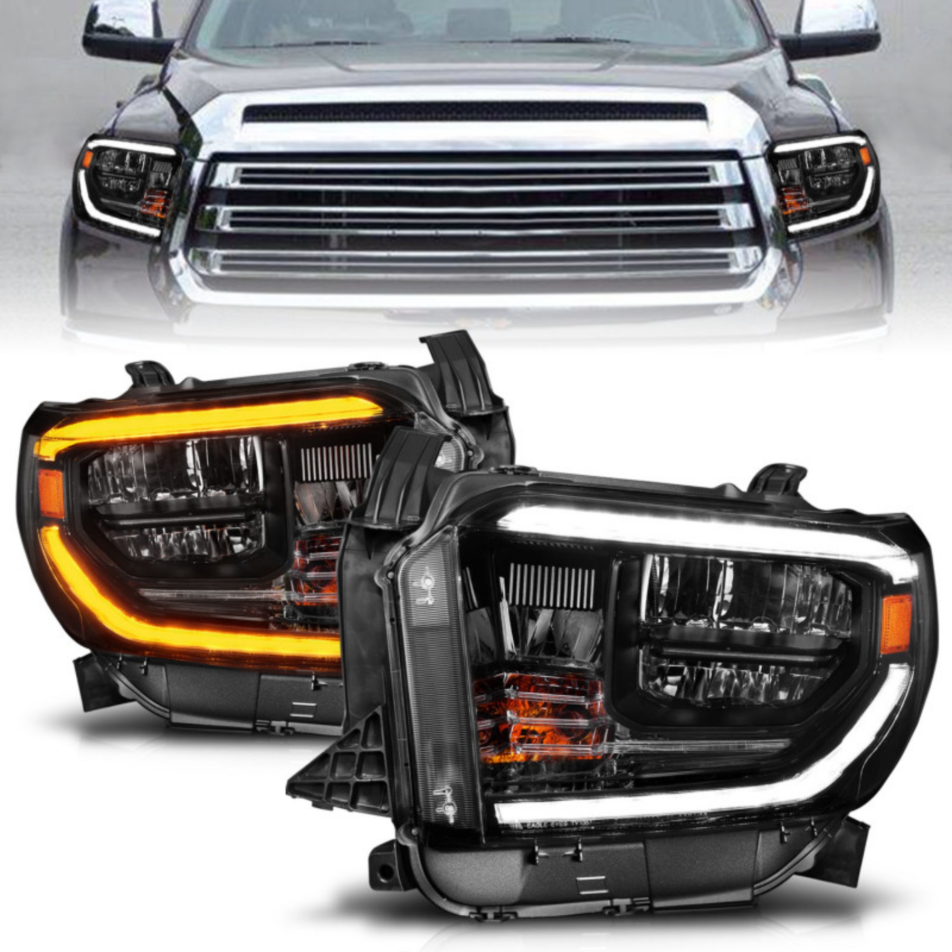 Picture of ANZO 2014-2017 Toyota Tundra LED Crystal Headlights w- Switchback Black Housing w- DRL