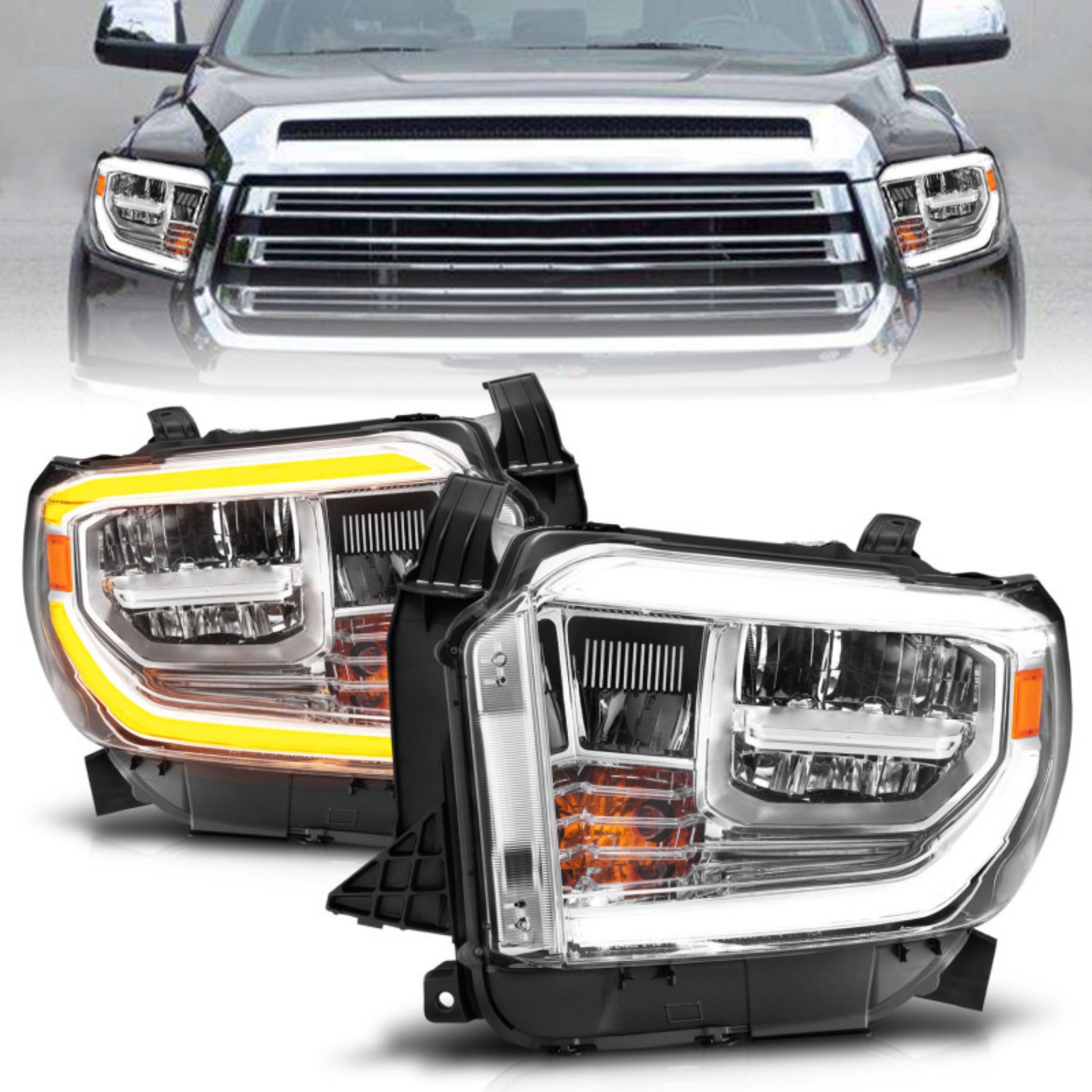 Picture of ANZO 2014-2021 Toyota Tundra LED Crystal Headlights w- Switchback Chrome Housing w- DRL