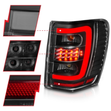 Picture of ANZO 1999-2004 Jeep Grand Cherokee LED Tail Lights w- Light Bar Black Housing Clear Lens