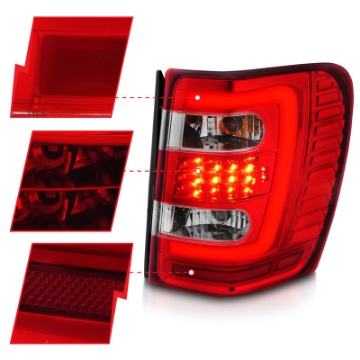 Picture of ANZO 1999-2004 Jeep Grand Cherokee LED Tail Lights w- Light Bar Chrome Housing Red-Clear Lens