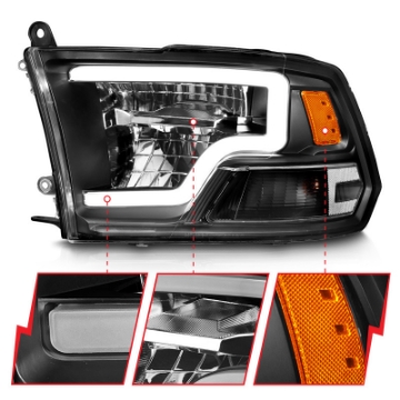 Picture of ANZO 2009-2020 Dodge Ram 1500 Full LED Square Projector Headlights w- Chrome Housing Black Amber