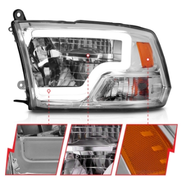 Picture of ANZO 2009-2020 Dodge Ram 1500 Full LED Square Projector Headlights w- Chrome Housing Chrome Amber