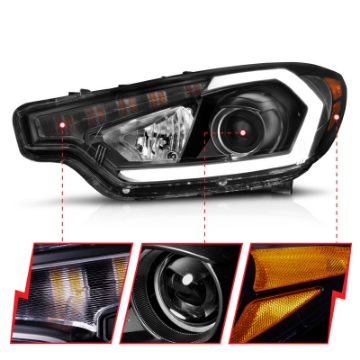 Picture of ANZO 2014-2016 Kia Forte Projector Headlights w- Light Bar Black Housing w- DRL