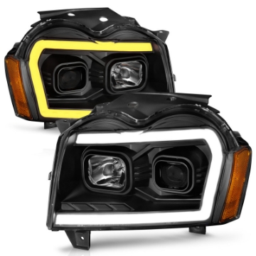 Picture of ANZO 2005-2007 Jeep Grand Cherokee Projector Headlights w- Light Bar Switchback Black Housing