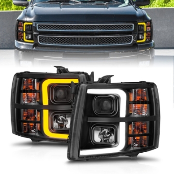 Picture of ANZO 2007-2013 Chevrolet Silverado 1500 Projector w- Light Bar Black Housing w- Sequential