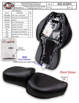 Picture of Mustang 96-03 Harley Sportster 3-3 Gal Vintage Touring-XIS 1PC Seat - Blackl
