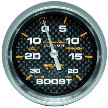 Picture of Autometer Carbon Fiber II 66-7mm Mechanical Vacuum - Boost Gauge 30 In- HG-20 PSI