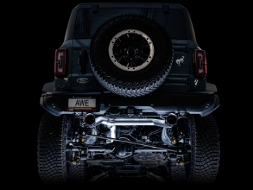 Picture of AWE Tuning 2021+ Ford Bronco 0FG Dual Rear Exit Exhaust w-Diamond Black Tips & Bash Guard