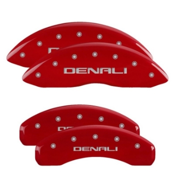 Picture of MGP 4 Caliper Covers Engraved Front & Rear Denali Red finish Silver Engraved