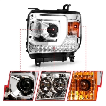 Picture of ANZO 14-15 GMC Sierra 1500-2500HD-3500HD Plank Style Projector Headlight - Chrome Housing