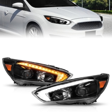 Picture of ANZO 15-18 Ford Focus Projector Headlights - w- Light Bar Switchback Black Housing