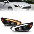 Picture of ANZO 15-18 Ford Focus Projector Headlights - w- Light Bar Switchback Black Housing