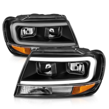 Picture of ANZO 99-04 Jeep Grand Cherokee Crystal Headlights - w- Light Bar Black Housing