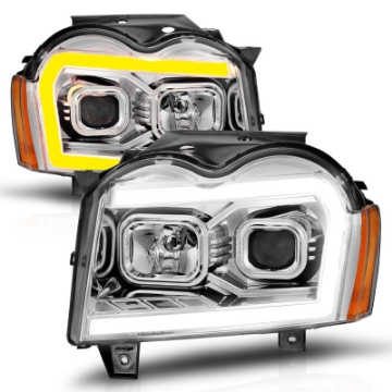 Picture of ANZO 05-07 Jeep Grand Cherokee Projector Headlights - w- Light Bar Switchback Chrome Housing