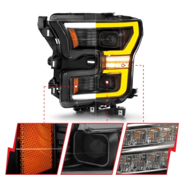 Picture of ANZO 15-17 Ford F-150 LED Projector Headlights - w- Light Bar Switchback Black Housing