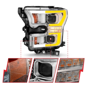 Picture of ANZO 15-17 Ford F-150 LED Projector Headlights - w- Light Bar Switchback Chrome Housing