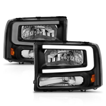 Picture of ANZO 99-04 Ford F250-F350-F450-Excursion excl- 99 Crystal Headlights - w- Light Bar Black Housing