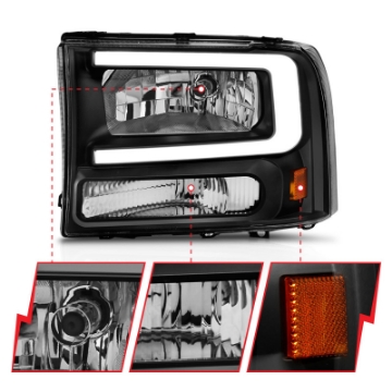 Picture of ANZO 99-04 Ford F250-F350-F450-Excursion excl- 99 Crystal Headlights - w- Light Bar Black Housing