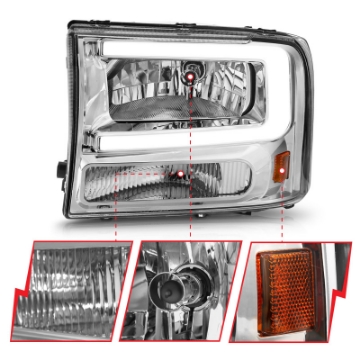 Picture of ANZO 99-04 Ford F250-F350-F450-Excursion excl- 99 Crystal Headlights - w- Light Bar Chrome Housing