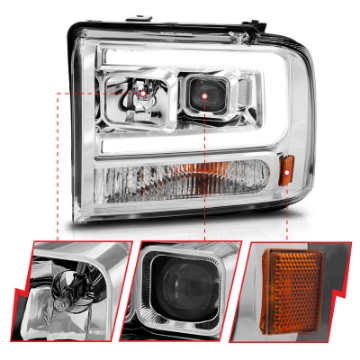 Picture of ANZO 99-04 Ford F250-F350-F450-Excursion excl 99 Projector Headlights - w-Light Bar Chrome Housing