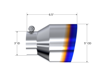 Picture of MBRP T304 Stainless Steel Burnt End Angle Cut Exhaust Tip - 3in- ID - 5in- OD - 6-5in- Length