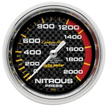 Picture of Autometer Carbon Fiber 66-7mm Mechanical 0-2000 PSI Nitrous Press Gauge