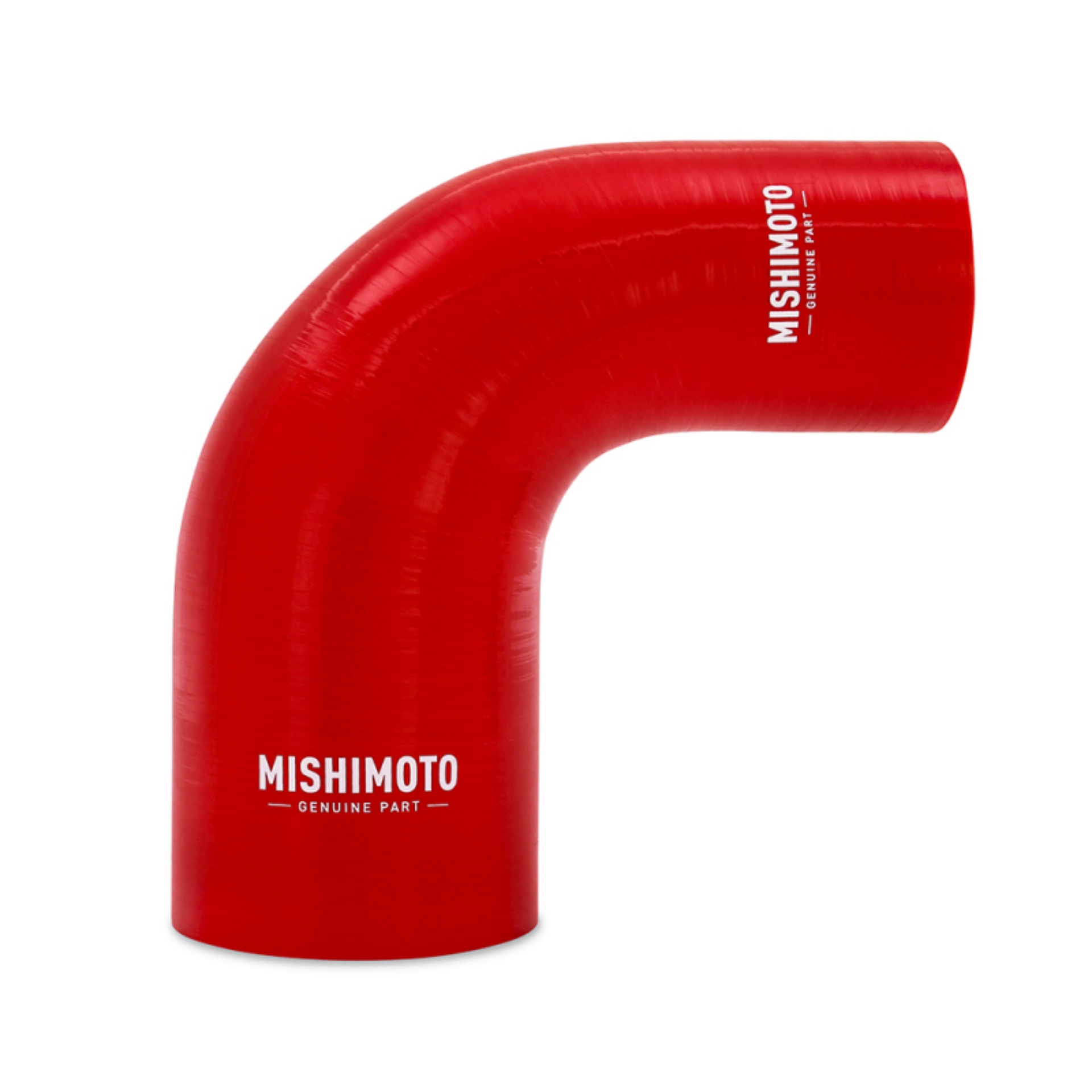 Picture of Mishimoto Silicone Reducer Coupler 90 Degree 2-25in to 3in - Red