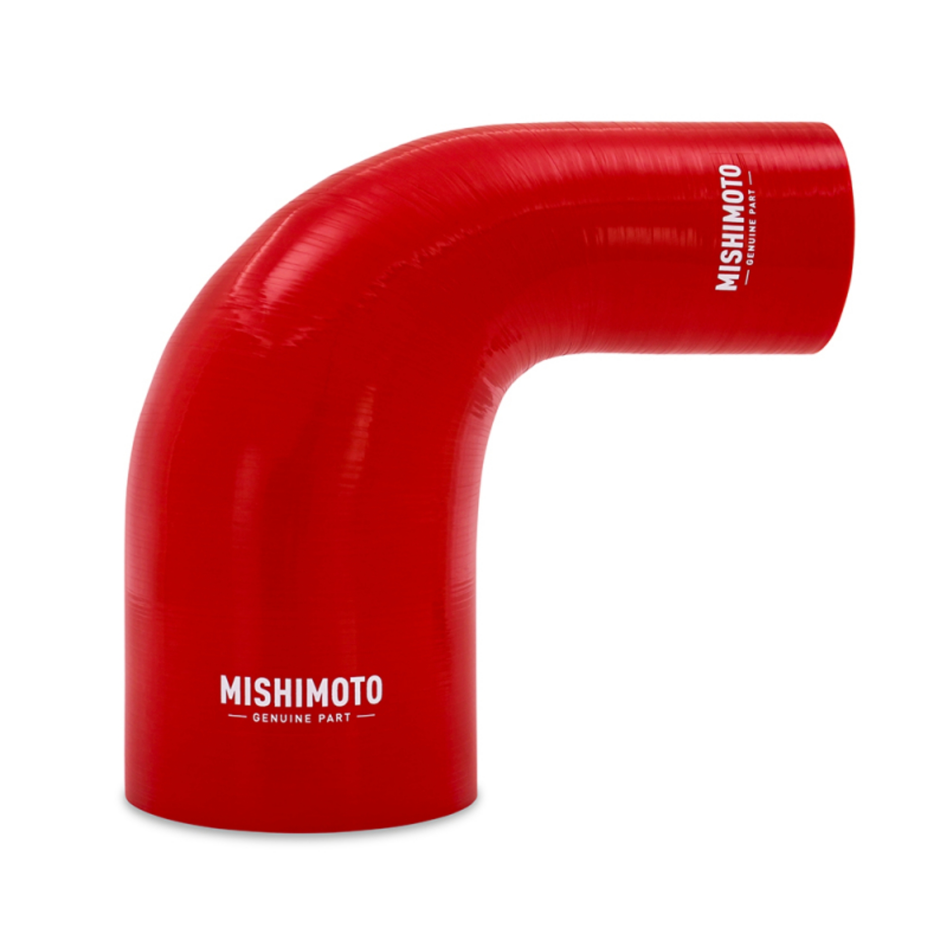 Picture of Mishimoto Silicone Reducer Coupler 90 Degree 2-5in to 4in - Red