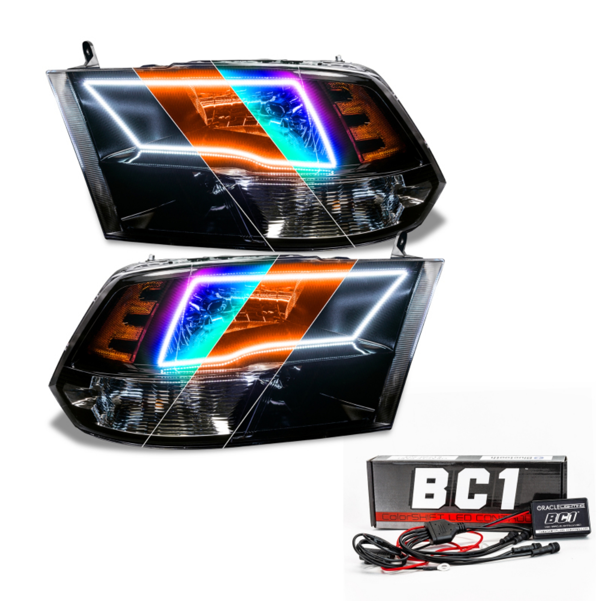 Picture of Oracle Lighting 09-18 RAM 1500 Sport Halo Headlights - Blk Housing w-BC1 Controller