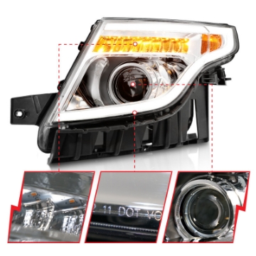 Picture of ANZO 11-15 Ford Explorer Projector Headlights w- Light Bar Chrome Housing w- Amber light
