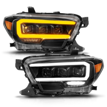 Picture of ANZO 16-22 Toyota Tacoma LED Projector Headlights w- Light Bar Sequential Black Housing w-Initiation