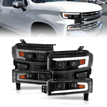 Picture of ANZO 19-22 Chevrolet Silverado 1500 LED Proj HL w-Lgt Bar SwBk Seq- Blk w-In- Light - Passenger Side